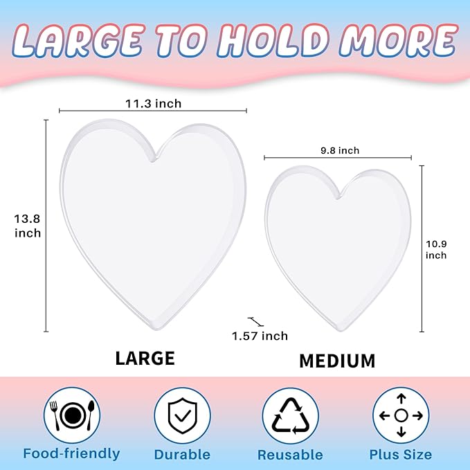 13.8" Acrylic Heart Shaped Charcuterie Board, Heart Plates for Dessert Appetizer Display, Love Serving Tray for Valentines Day Birthday Anniversaries Table Decorations Supplies