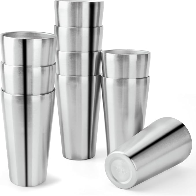 10 Pack 18.6 oz Stainless Steel Insulated Cup, Double Wall Vacuum Small Metal Cup, Reusable Camping Cups Unbreakable Indoor Outdoor for Party, Home, Office, BBQ, Sliver