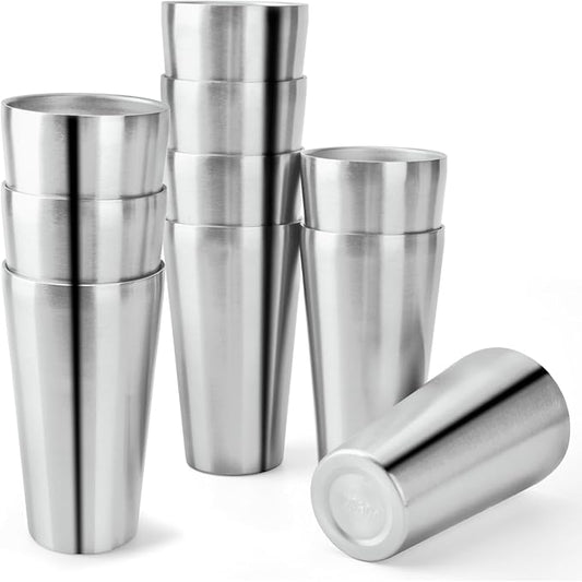 10 Pack 18.6 oz Stainless Steel Insulated Cup, Double Wall Vacuum Small Metal Cup, Reusable Camping Cups Unbreakable Indoor Outdoor for Party, Home, Office, BBQ, Sliver
