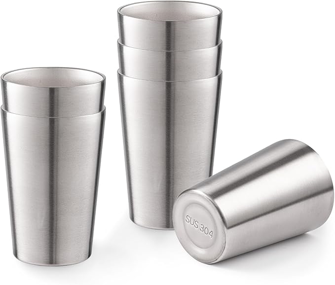6 Pack 12 oz Stainless Steel Insulated Cup, Double Wall Vacuum Small Metal Cup, Reusable Camping Cups Unbreakable Indoor Outdoor for Party, Home, Office, BBQ, Silver