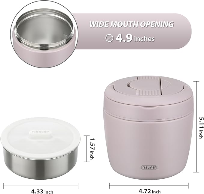 Soup Thermo for Hot Food Adults 32OZ Lunch Containers Wide Mouth Hot Food Jar Vacuum Insulated Stainless Steel Bento Box Leakproof with Spoon (Light Purple)