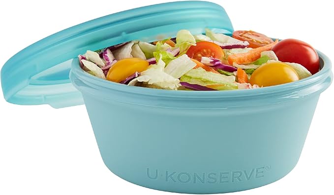 U Konserve Platinum Silicone Food Storage Bento Box Dual Seal Container - Leak Proof, Shatter Proof, Dishwasher Safe, Plastic Free - 20oz (Seafoam)