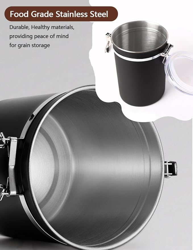 Stainless Steel Food Container with Clear Lids Airtight Container Stackable Small Canisters Kitchen Pantry Storage for Cereal, Snacks, Candy, Herbs, Spices, Sugar, Tea (1.8L Dark Black-2)