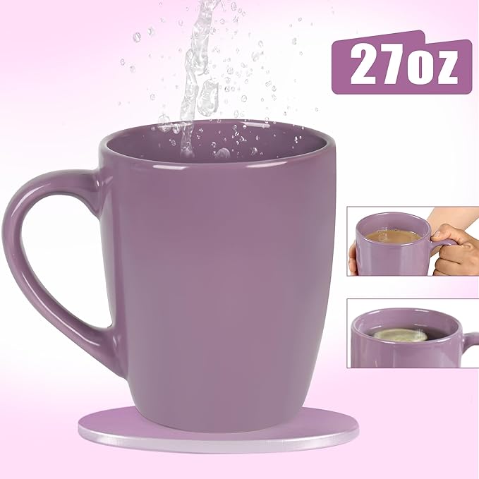 27OZ Extra Large Ceramic Coffee Mug, Jumbo Coffee Mugs, Big Tea Cups with a Large Handle for Office and Home set of 2 (Purple)