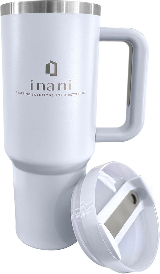 inani 40oz Tumbler With Handle And Straw, Insulated Travel Cup, Leak-Resistant, Spill-Proof Lid, Dishwasher Safe, BPA-Free, Double-Wall Insulated Premium Mug For Hot Or Iced Beverage, Frost White