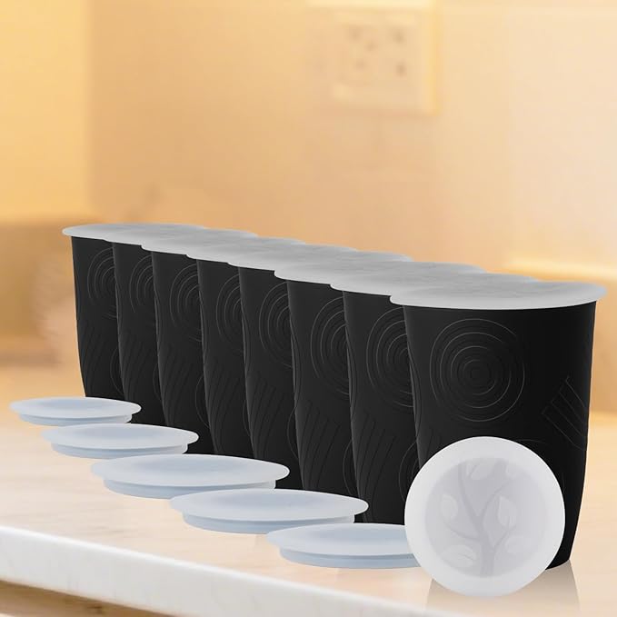 Wrova Wheat Straw Cups 16oz Set of 8 with Silicone Covers - Alternative Plastic Cups Reusable- Microwave & Dishwasher Safe - Unbreakable Plastic Drinking Cups for Camping - Black