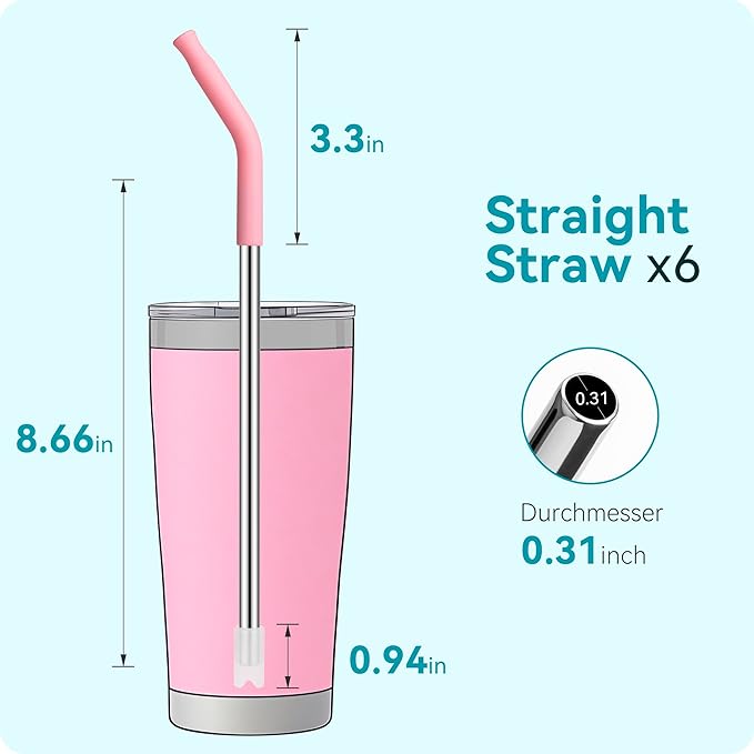 20 oz Straight Metal Straws with Silicone Tip for 20 oz Tumbler, Stainless Steel Reusable Drinking Metal Straw for YETI, STANLEY, US Acrylio, BJPKPK, Simple Modern and so on