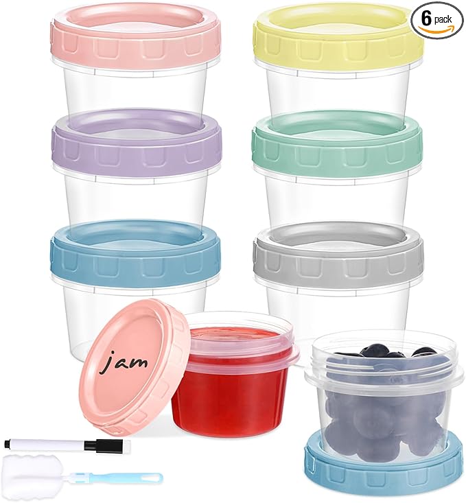 6pcs 2 oz Salad Dressing Container To Go Small Sauce Containers with Lids, Reusable Condiment Cups for Lunch Box, Leakproof, Freezer, Microwave & Dishwasher Safe