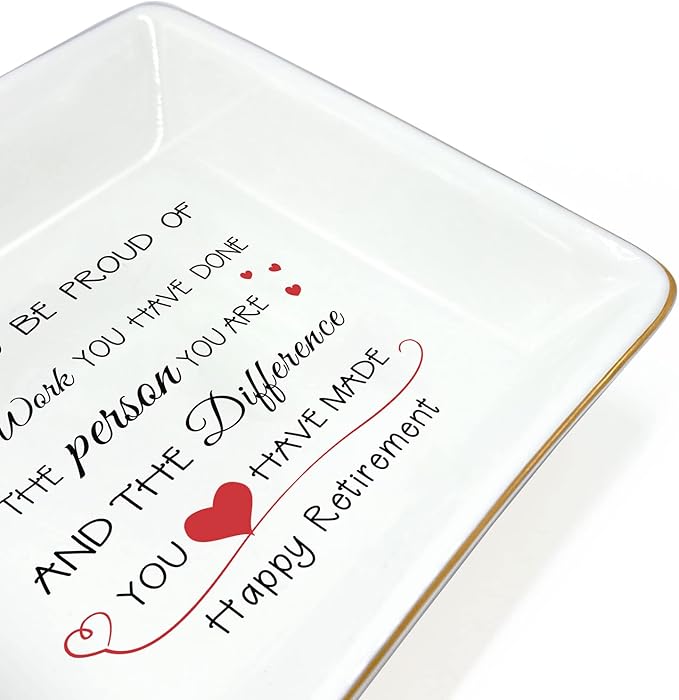 Valentines Retirement Gifts for Women 2024 Retirement Party Decorations Mothers Day Nurse Gifts Trinket Dish Bulk Gifts for Coworkers Ceramic Tray Ring Tray Female Happy Retirement