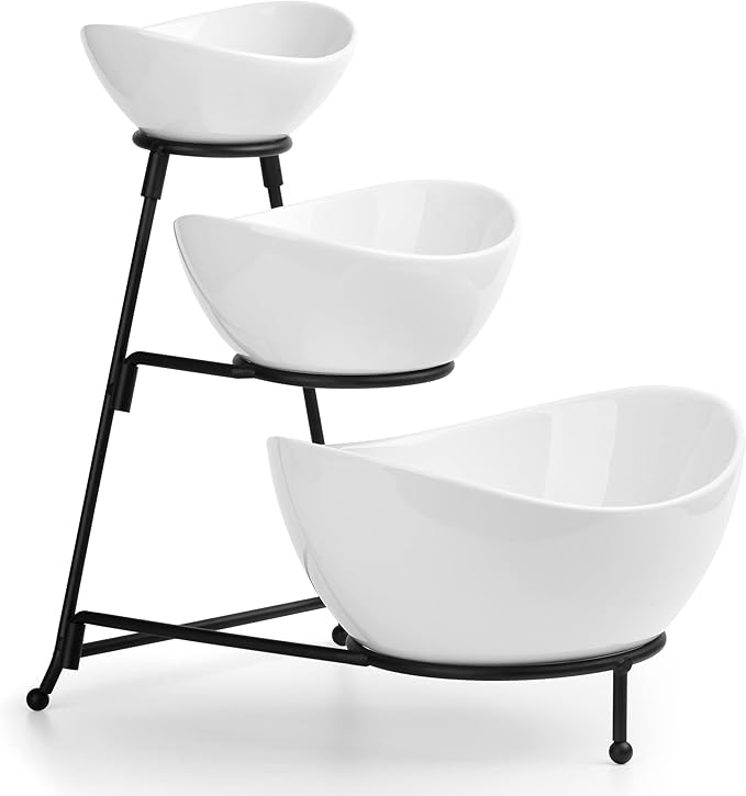 3 Tier Serving Tray, Chip and Dip Serving Set Oval Serving Bowl Set Serving Dish for Entertaining, Halloween, Thanksgiving, Christmas, Dessert, Appetizer, Candy, Vegetable, Black