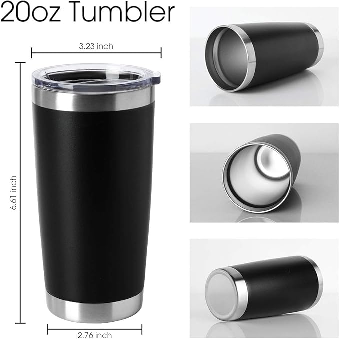 HASLE OUTFITTERS 20oz Tumblers Bulk Stainless Steel Cup with Lid Double Wall Vacuum Insulated Coffee Mug for Cold & Hot Drinks 8 Pack, Black