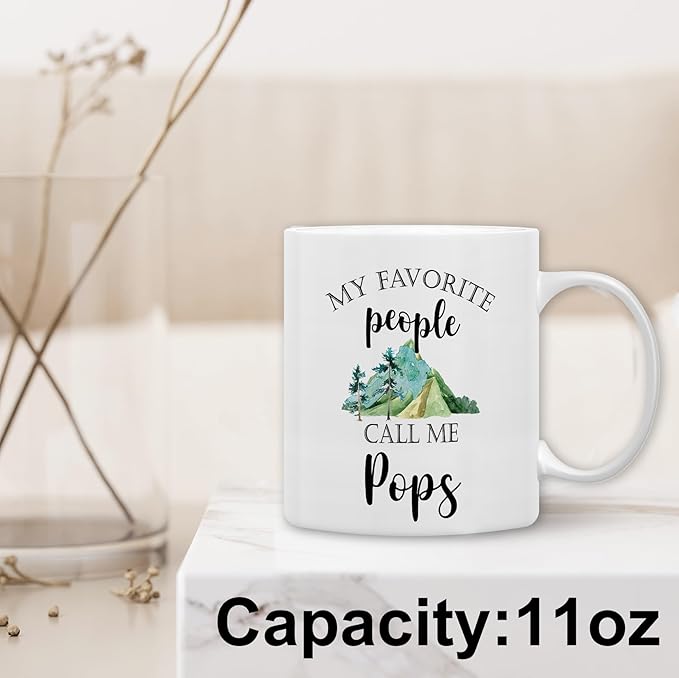 QASHWEY Pops Mug, Pops Gifts from Grandkids Coffee Mug, PopsGrandpa Gifts, Fathers Day Mug Tea Cup Gift forPops Pop Pop Grandpa, My Favorite People Call Me PopsCoffee Cups Ceramic 11oz