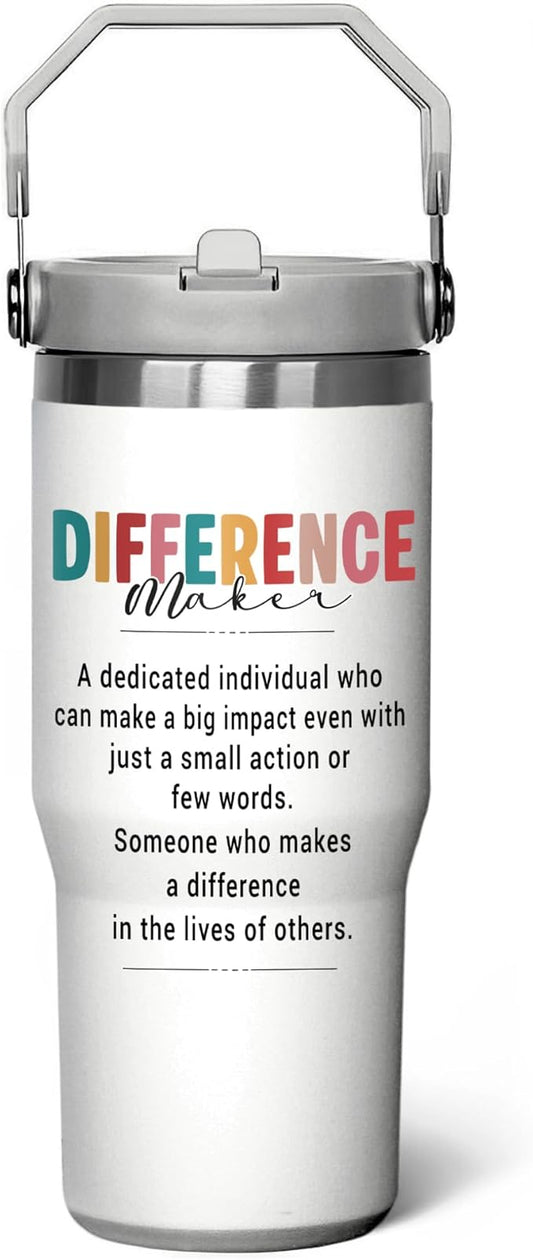 Difference Maker 30oz Tumbler with Handle – Stainless Steel Insulated Travel Tumbler for Women – Motivational Coffee Cup with Lid – Large Capacity Gift for Mom, Friends, Coworkers