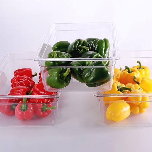 6-Pack Food Pan Full Size Clear Polycarbonate Food Pans 6" Deep Commercial Hotel Pans for Party, Restaurant, Hotel