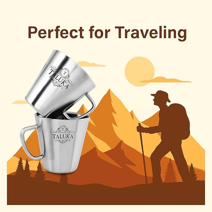 Taluka Stainless Steel Coffee Mug Double Wall Insulated Tea Cup With Handle For Camping Travel Pack Of 2