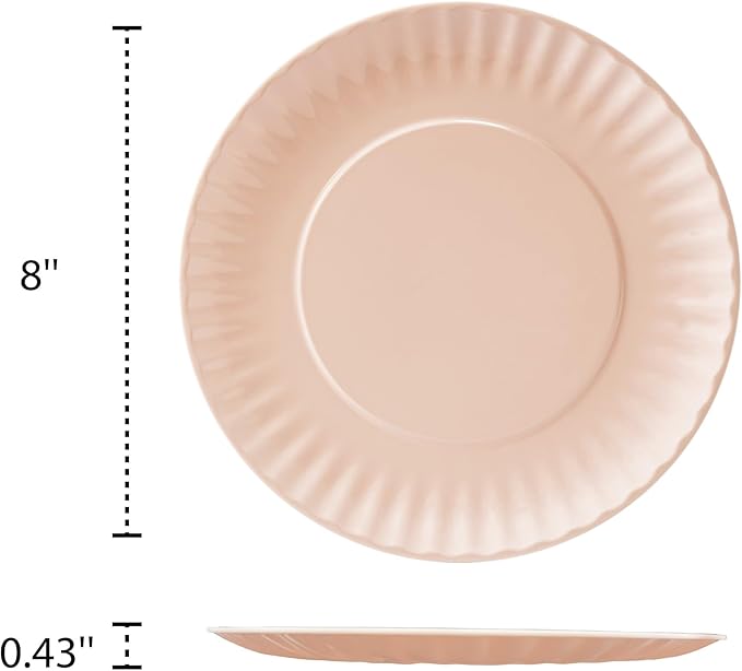 TP Melamine Plates Set of 8, 8-Inch Lightweight Reusable Plates for Picnic, Party, BBQ & Camping, Dishwasher Safe Tableware for Salads, Appetizers & Desserts, Light Pink