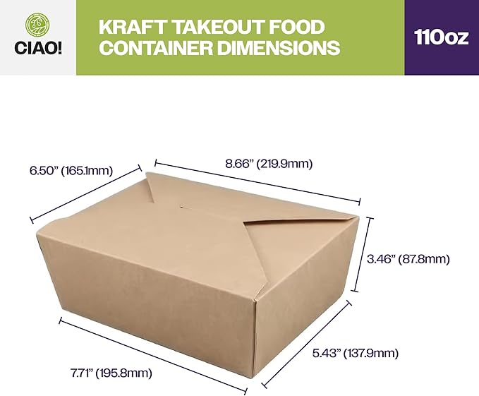 CIAO! Kraft Take Out Microwavable Food Containers, 110 oz No. 4 (160/case)