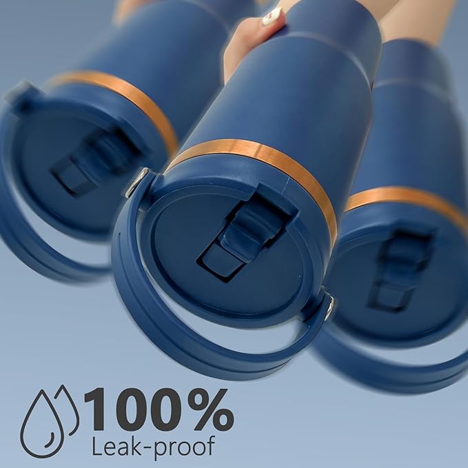 30 oz Tumbler Bulk with Handle and Straw, Vacuum Insulated Tumblers with Flip Straw and Top Handle, Leakproof Powder Coated Tumbler, Stainless Steel Travel Mug for Coffee Water (Navy, 4 Pack)