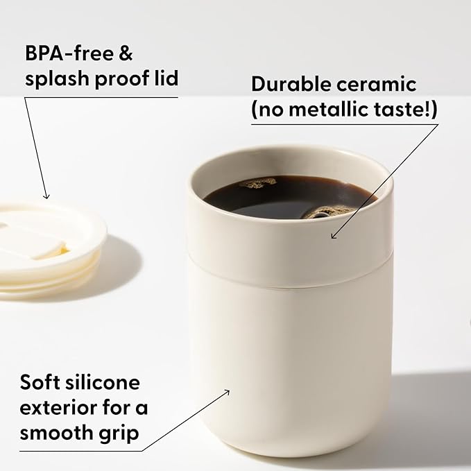 W&P Porter Ceramic Mug w/ Protective Silicone Sleeve, Mint 12 Ounces | On-the-Go | Reusable Cup for Coffee or Tea | Portable | Dishwasher Safe