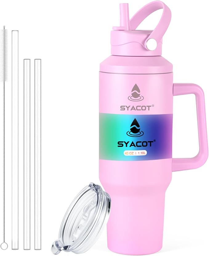 40 oz Tumbler with Handle and Straw or Convert to 40 oz Insulated Water Bottle Fits in Cup Holder. Stainless Steel Metal Water Flask with 2 Lids for Travel,Camping,Gym Sports Coffee Mug Thermal Cup