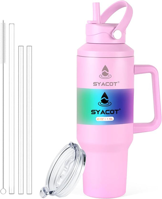 40 oz Tumbler with Handle and Straw or Convert to 40 oz Insulated Water Bottle Fits in Cup Holder. Stainless Steel Metal Water Flask with 2 Lids for Travel,Camping,Gym Sports Coffee Mug Thermal Cup