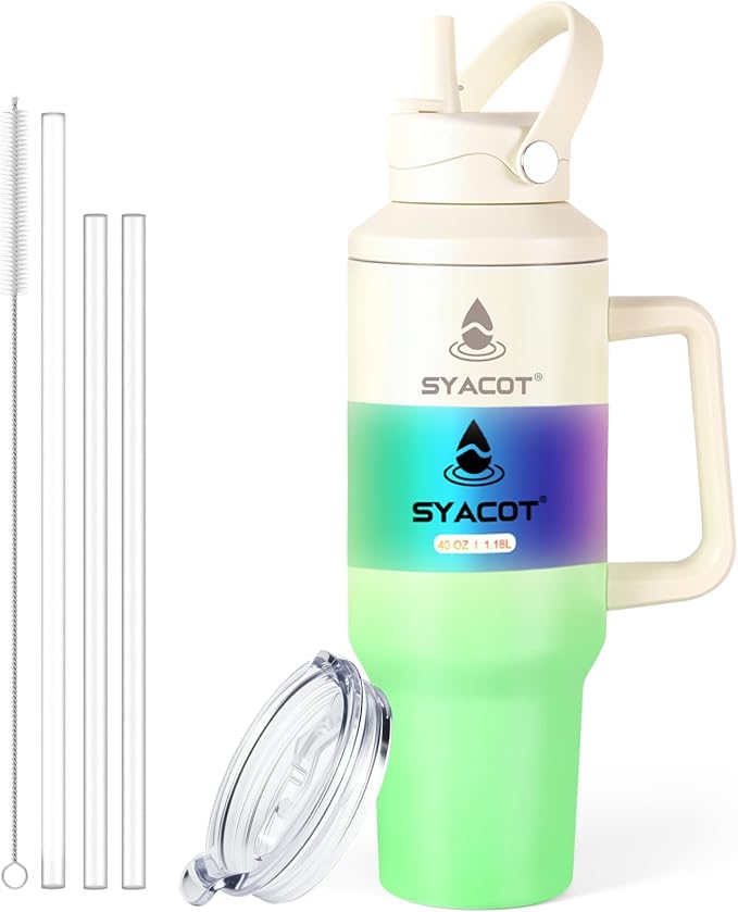 40 oz Tumbler with Handle and Straw or Convert to 40 oz Insulated Water Bottle Fits in Cup Holder. Stainless Steel Metal Water Flask with 2 Lids for Travel,Camping,Gym Sports Coffee Mug Thermal Cup