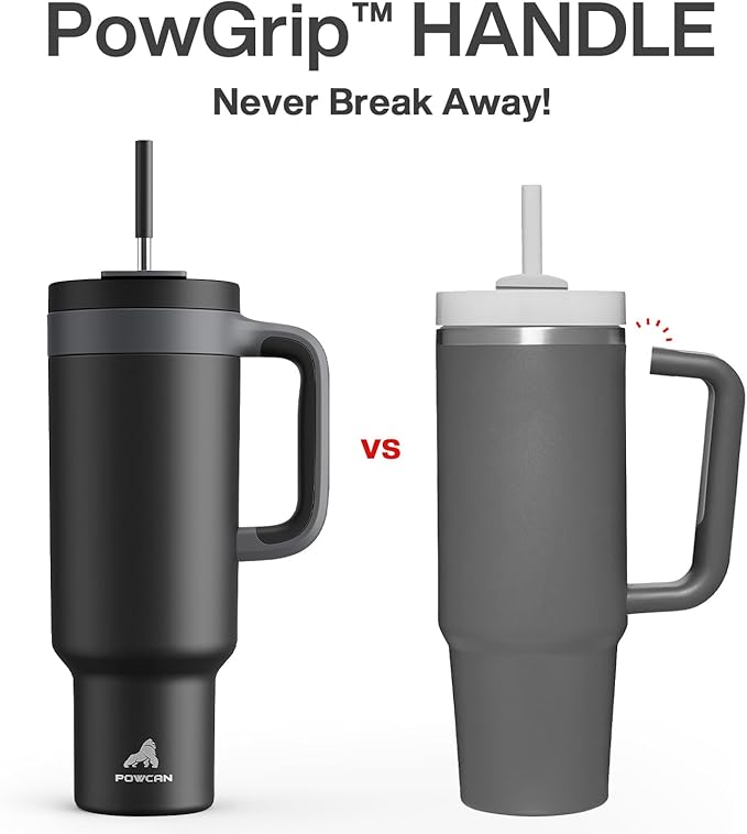 50 oz Tumbler with Handle, 2-in-1 Straw and Sip Lid, Leakproof, Dishwasher Safe, Insulated Stainless Steel Travel Coffee Mug, Keeps Cold for 34 Hours, Fits in Car Cup Holder (Midnight)