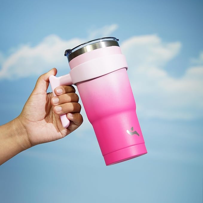 20 oz Tumbler with Handle and 2 Straw 2 Lid, Insulated Water Bottle Stainless Steel Vacuum Cup Reusable Travel Mug, Cherry