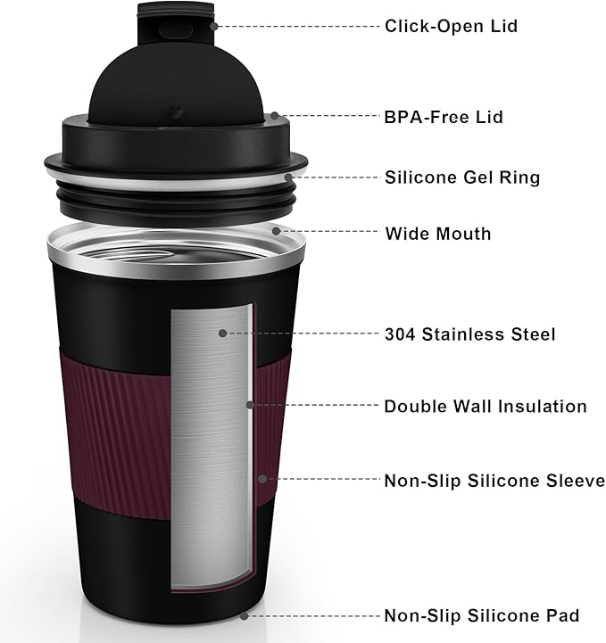 KETIEE Travel Mug 12oz, Insulated Coffee Mug with Leakproof Lid, Travel Coffee Mug Vacuum Stainless Steel Double Walled Reusable Coffee Cup for Hot and Iced Coffee Tea Water