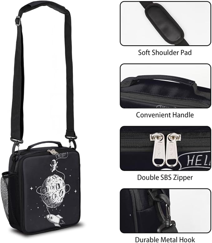 Universe Lunch Box for Kids, Space Moon Astronaut Lunch Bag for Boys Girls, Reusable Insulated Waterproof Lunch Box with Adjustable Shoulder Strap Thermal Cooler Tote Bag for School Daycare Picnic