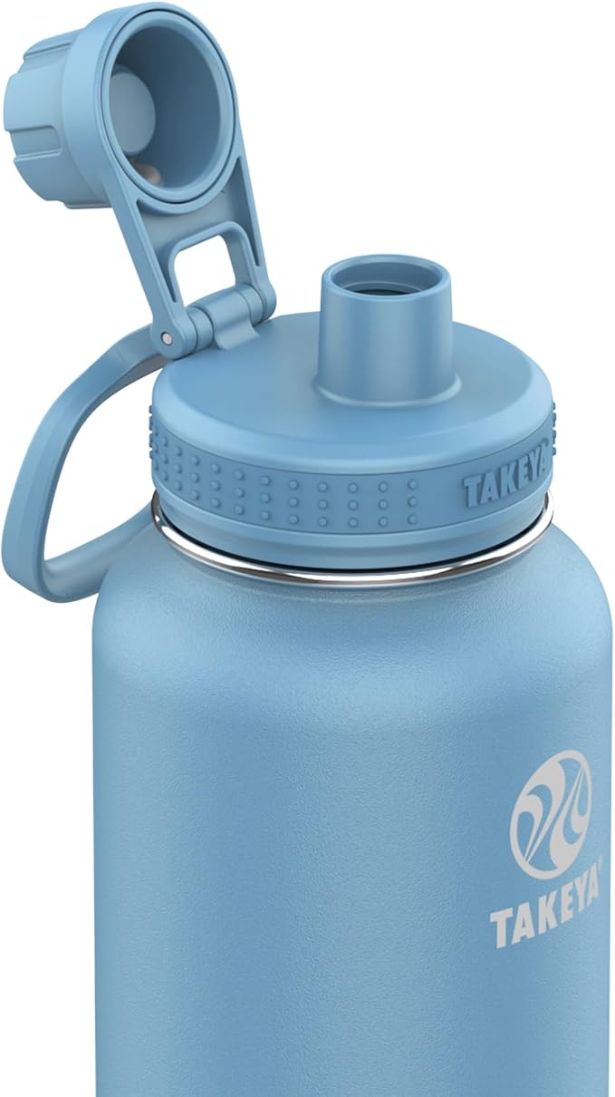 Takeya Actives Water Bottle with Spout Lid - Bottle with Double Stainless Steel Insulation - Dishwasher Safe & BPA-Free - Bottle with Spout Lid & Removable Bumper - 32 oz, Bluestone
