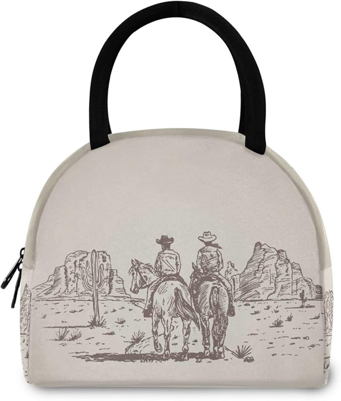 Western Desert Cowboy Lunch Bag for Women Girls Kids Men Reusable Insulated Lunch Tote Bag for Office Work School Picnic Hiking