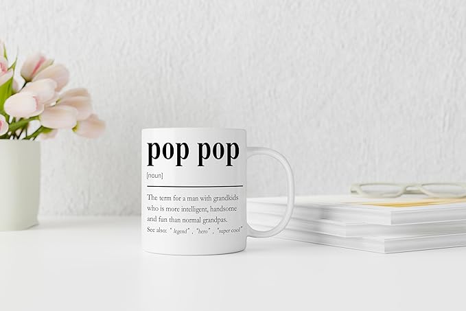 QASHWEY Pop Pop Mug, Grandpa Pop Pop Gifts from Grandkids Coffee Mug, Grandpa Mugs, Fathers Day Christmas Mugs Tea Cup Gifts for PopPop Grandpas, PopPop Definition Coffee Cups Ceramic 11oz