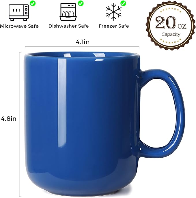 Smilatte 20 OZ Large Coffee Mug, M016 Plain Ceramic Boss Big Tea Cup with Handle for Dad Men, Blue