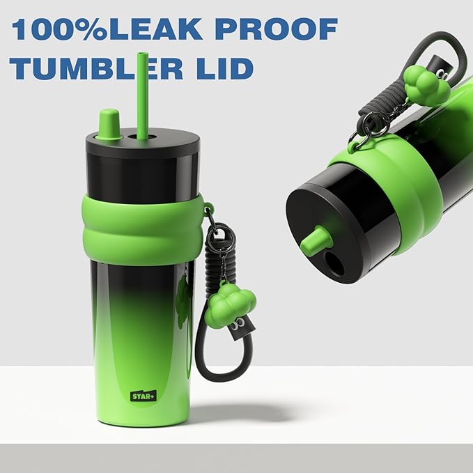 24 oz Stainless Steel Tumbler with Lid and Straw, Insulated Water Bottle Leak Proof for Hot and Cold, Portable Travel Coffee Mug, Reusable Coffee Cup for Women, Green