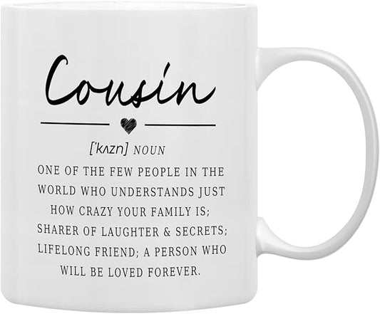 QASHWEY Cousin Definition Coffee Mugs Mug,CousinBirthday Christmas Wedding Gifts from Cousin,Inspirational CousinGift Double Side Printed Ceramic Mug Cup 11 Ounce