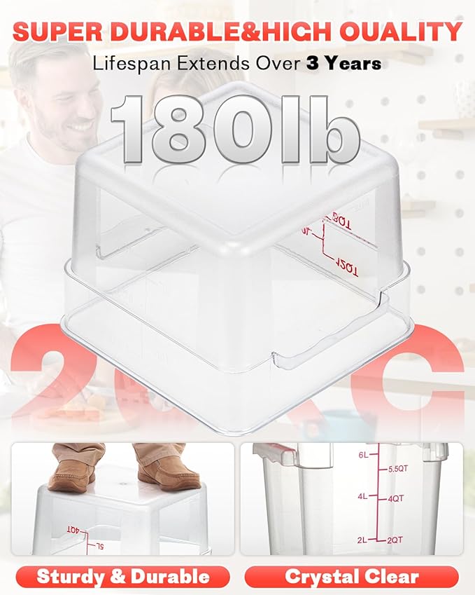 4QT NSF Food Storage Containers: 8 PCS [Food Grade][Hot&Cold Resistant] Commercial Clear Food Storage Containers with Lids for Restaurant Kitchen Proof Dough, Measuring Spoons Included(BPA FREE)