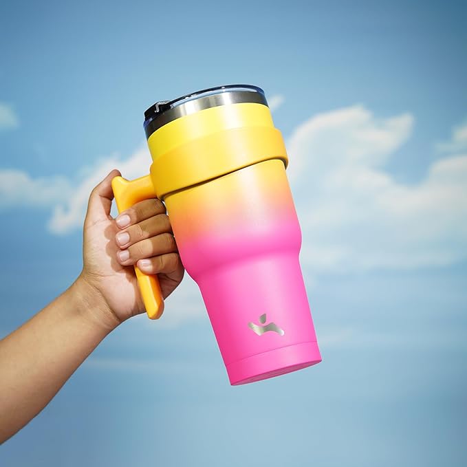 30 oz Tumbler with Handle and 2 Straw 2 Lid, Insulated Water Bottle Stainless Steel Vacuum Cup Reusable Travel Mug,Rainbow