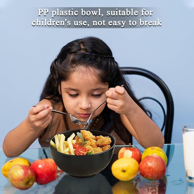 Berglander Black Plastic Bowls Set of 12 Pieces 25oz, Reusable and Sturdy Ramen Bowl, Soup Bowls, Cereal Bowl for Adult, Kids, Home, Restaurant, Garden, Picnic, Camping, Poolside, Outdoor