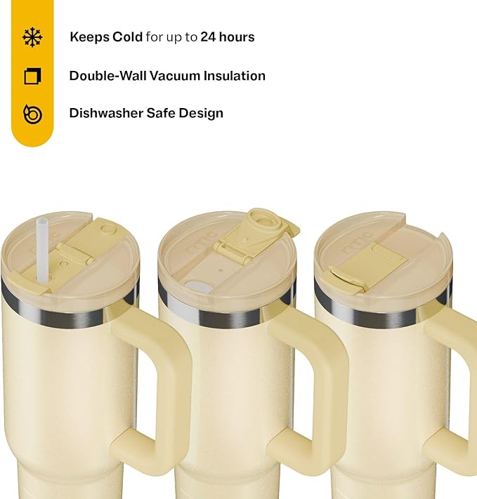 RTIC 30 oz Road Trip Tumbler Double-Walled Ceramic Lined InsulatedStainless Steel Portable Travel Coffee Mug Cup with Lid, Handle and Straw, Sunlight Glitter