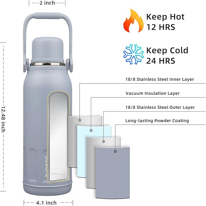 BJPKPK Insulated Thermal Water Bottle with Handle and Lid 50oz BPA Free Stainless Steel Water Bottles for Cold and Hot Beverages,Blue Haze