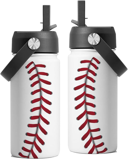 Baseball Gifts for Baseball Lovers Players Fan, 16 oz Water Bottle with Straw Lid, Sport Travel Stainless Steel Insulated Tumbler, Birthday Christmas Gifts