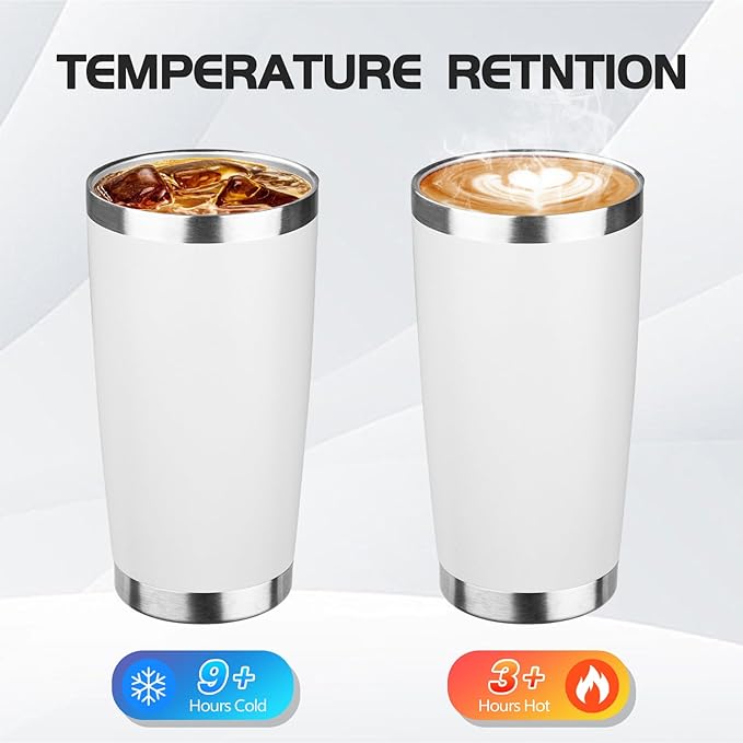 StarSpeed 20oz Tumbler Bulk with Lid, Stainless Steel Insulated Tumblers Double Wall Vacuum Insulated Travel Mug, Powder Coated Coffee Cups for Hot and Cold Drinks(White,8)