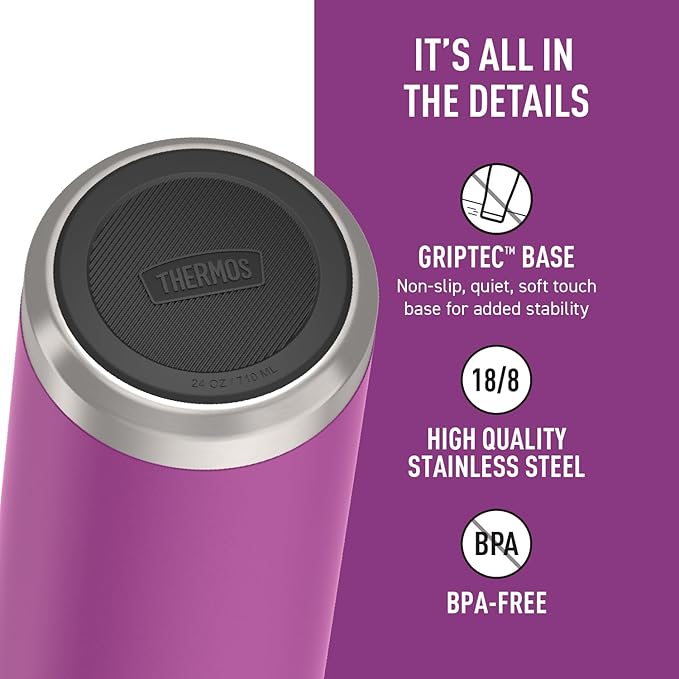 THERMOS ICON SERIES, Stainless Steel Water Bottle with Spout - 24 Ounce, Plum - Vacuum Insulated Water Bottle with Lid