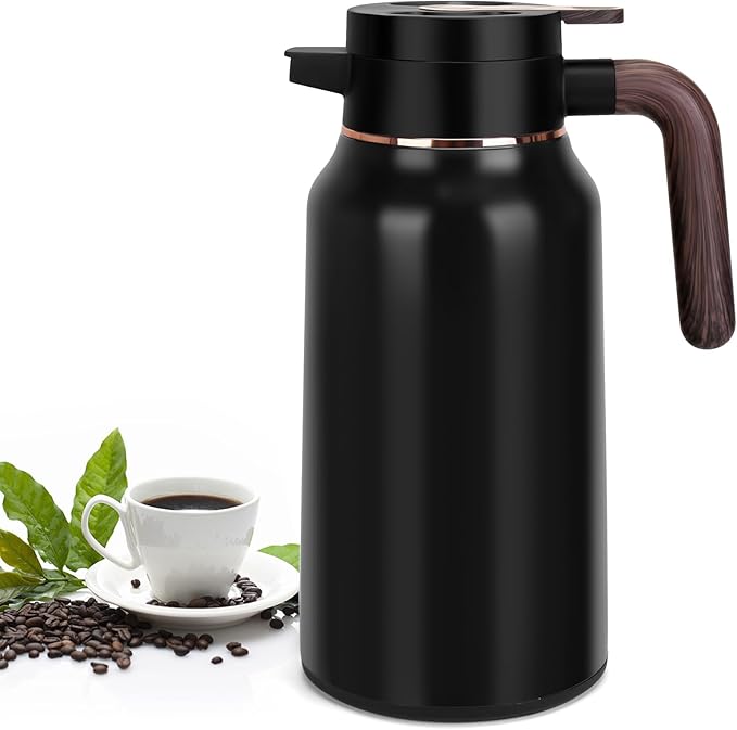 68oz Thermal Coffee Carafe, Stainless Steel Carafes for Hot Liquids 24 Hours, Insulated Coffee Carafes For Keeping Hot Coffee, Hot Water, Tea, Hot Beverage (Black)