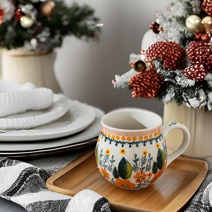 ALMA Ceramic Fall Coffee Mug 12oz/380ml,Flower Mug,Uniuque Handmade Tea Cup For Festival,Microwave Oven Safe(Autumn Meadow,Medium)