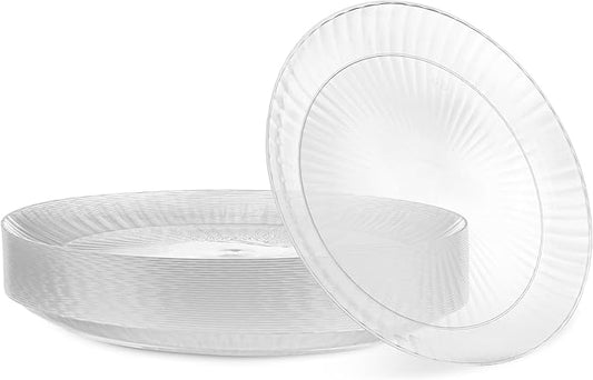 PLASTICPRO 30 Pack Crystal Like Clear Disposable 6 inch Plastic Plates Dinner Dishes Plates for Special Occasions Parties