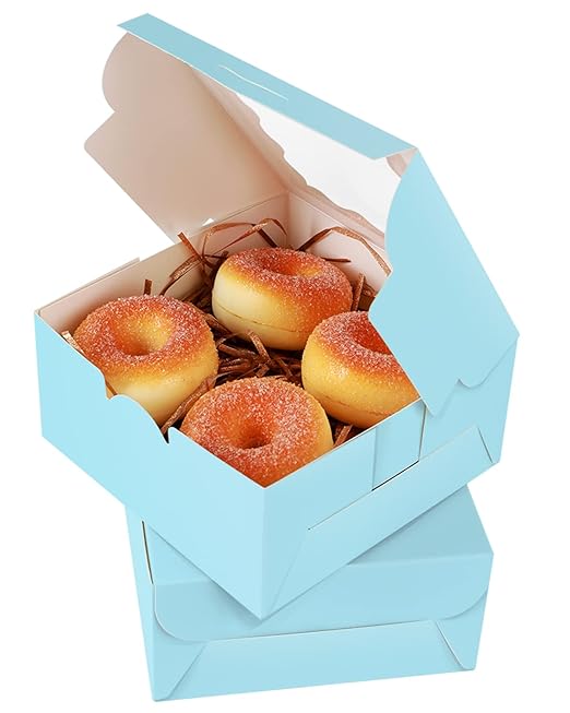 qiqee Light Blue Cookie Boxes with Window 36packs 6x6x3 Light Blue Bakery Box Pastry Box for Wedding Favor Birthday ＆ Party