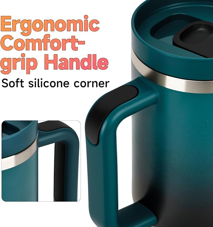 40oz Tumbler with Handle and Straw Spout 2-in-1 Lid, Spill Leak Proof Insulated Travel Cup Traveler Water Mug Keep Cold Hot, Dishwasher Safe Stainless Steel Bottle Gifts for Women Men, Indigo Black