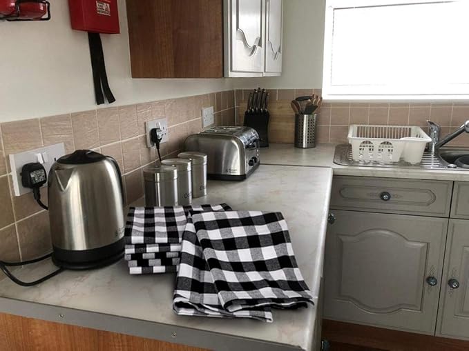 Urban Villa Kitchen Towels Set of 6 Buffalo Checks Black/White Kitchen Towels 20X30 Inches 100% Cotton Highly Absorbent Kitchen Towels Premium Quality Ultra Soft Mitered Corners KitchenTowels